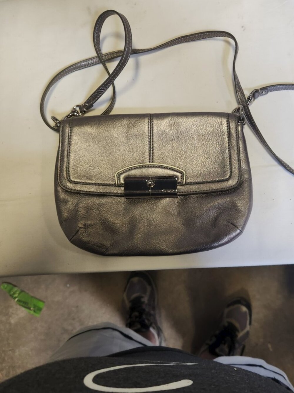 Coach metallic silver leather crossbody bag